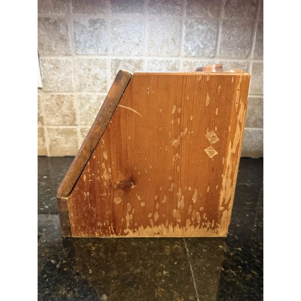 VTG Wooden Bread Box Stencil Design Glass‎ Farmhouse Decor Cottage Core Granny